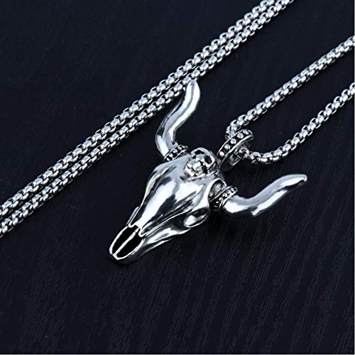 KJFUN Colgante De Cabeza De Toro De Acero De Titanio Largo para Hombre, Colgante De Vaca, Collar Colgante para Joyería De Hombre KJFUN Colgante De Cabeza De Toro De Acero De Titanio Largo para Hombre, Colgante De Vaca, Collar Colgante para Joyería De Hombre