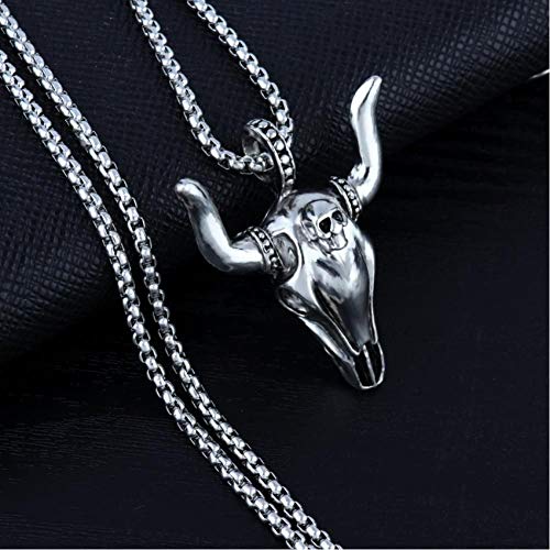 KJFUN Colgante De Cabeza De Toro De Acero De Titanio Largo para Hombre, Colgante De Vaca, Collar Colgante para Joyería De Hombre KJFUN Colgante De Cabeza De Toro De Acero De Titanio Largo para Hombre, Colgante De Vaca, Collar Colgante para Joyería De Hombre