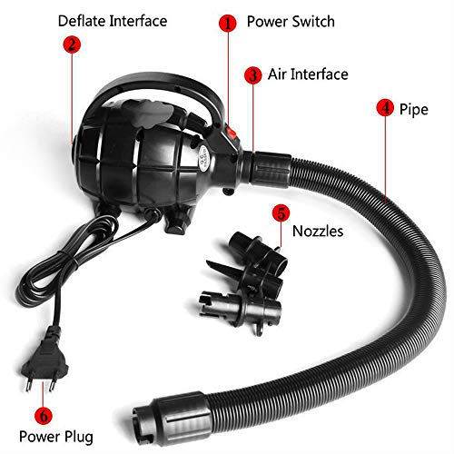 KKmoon 600 W Bomba de aire eléctrica con 3 boquillas, bomba eléctrica para barcos hinchables, camas de aire, globos, etc.