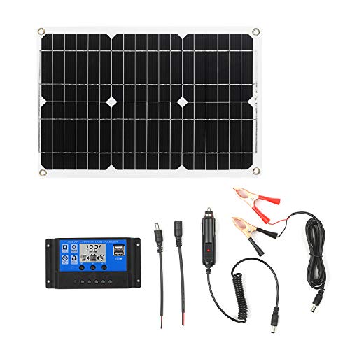 KKmoon - Kit de panel solar de 18 W 12 V, módulo monocristalino sin conexión a la red, con kit de conexión SAE para controlador de carga solar