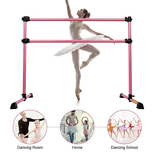 KKTECT Barra de Ballet portátil, Barra de Ballet Ajustable de 5 pies con Banda de tensión y Tabla giratoria, Adecuada para Ejercicios de Estiramiento, Baile y Equilibrio