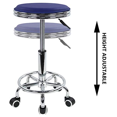 KKTONER Reposapiés Redondo Ajuste de Altura de Cuero de PU con Almohadillas Estilo Moderno de Metal Industrial Tatuaje Giratorio de salón SPA Color Azul Oscuro