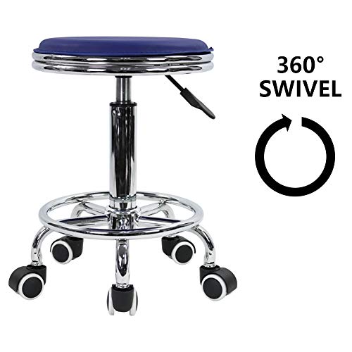 KKTONER Reposapiés Redondo Ajuste de Altura de Cuero de PU con Almohadillas Estilo Moderno de Metal Industrial Tatuaje Giratorio de salón SPA Color Azul Oscuro