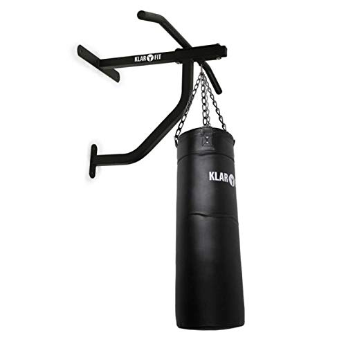 KLAR FIT First Strike Saco de Boxeo y Barra de dominadas - Entrenamiento Multifuncional, Gimnasio en casa, Mosquetón para Saco, Zona de Impacto 80x30cm, Carga máx. 350kg, Set de Montaje, Negro