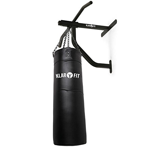 KLAR FIT First Strike Saco de Boxeo y Barra de dominadas - Entrenamiento Multifuncional, Gimnasio en casa, Mosquetón para Saco, Zona de Impacto 80x30cm, Carga máx. 350kg, Set de Montaje, Negro