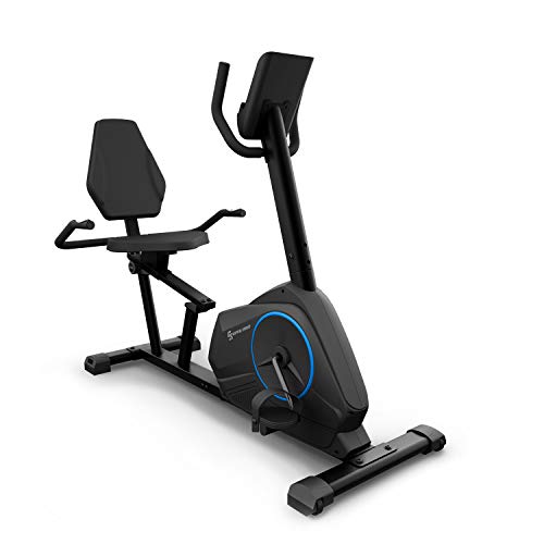 KLAR FIT Klarfit Epsylon Relax - Bicicleta estática, Posición reclinada, Correa SilentBelt System, 24 Niveles de Resistencia, Freno magnético, Soporte Tableta, PulseControl, Certificado TÜV, Negro