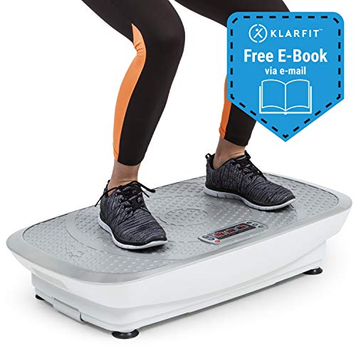 KLAR FIT Klarfit Vibe 3DX - Tabla vibratoria, Placa de vibración, Pantalla LCD, Capacidad máx. 120 kg, Potencia 2 x 250 W, 3 programas, Motor Doble 3DX, Cintas de Fitness, Blanco