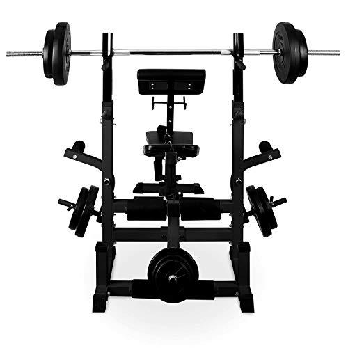 KLAR FIT Klarfit Workout Hero 3000 - Banco de musculación multifunción, Entrenamiento con Cargas guiadas, Banco de Pesas, Press de banca, Remo, Curler piernas, Carga máxima 280 kg, Acero, Antracita