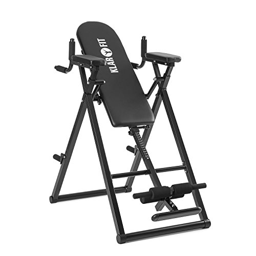 KLAR FIT Power-Gym Tabla de inversión - Banco de inversión para Flexiones, Entrenamiento 6 en 1, Fondos y alzar piernas, 22 Niveles de Altura, hasta 120 kg, Peso 32 kg, Negro