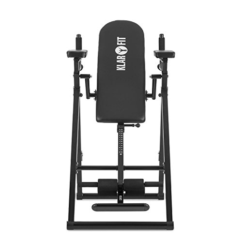 KLAR FIT Power-Gym Tabla de inversión - Banco de inversión para Flexiones, Entrenamiento 6 en 1, Fondos y alzar piernas, 22 Niveles de Altura, hasta 120 kg, Peso 32 kg, Negro