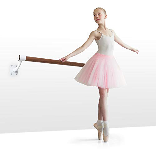 Klarfit Barre Mur - Barra de ballet, Montaje en pared, Largo 110 cm, Estructura de acero con revestimiento en polvo, Larguero de aspecto madera, Diámetro de 38 mm, 4 tornillos en cada lado, Blanco Klarfit Barre Mur - Barra de ballet, Montaje en pared, Largo 110 cm, Estructura de acero con revestimiento en polvo, Larguero de aspecto madera, Diámetro de 38 mm, 4 tornillos en cada lado, Blanco