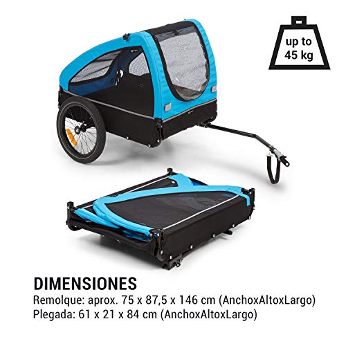 Klarfit Husky Remolque para perros - volumen aprox. 250 litros, material: 600D Oxford Canvas, SmartSpace Concept, carga máxima: 45 kg, bastidor de acero con recubrimiento de polvo, color: azul Klarfit Husky Remolque para perros - volumen aprox. 250 litros, material: 600D Oxford Canvas, SmartSpace Concept, carga máxima: 45 kg, bastidor de acero con recubrimiento de polvo, color: azul