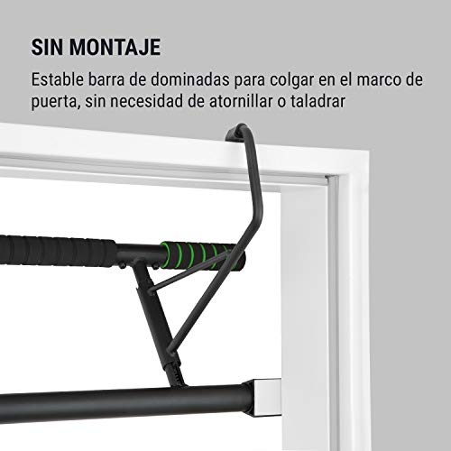 Klarfit In-Door Barra de dominadas Barra de Ejercicios Acoplable en Puerta Agarre Ancho/Estrecho Ocupa Poco Espacio Fácil de Montar Acero pulverizado 130 kg Acolchado EVA Negro