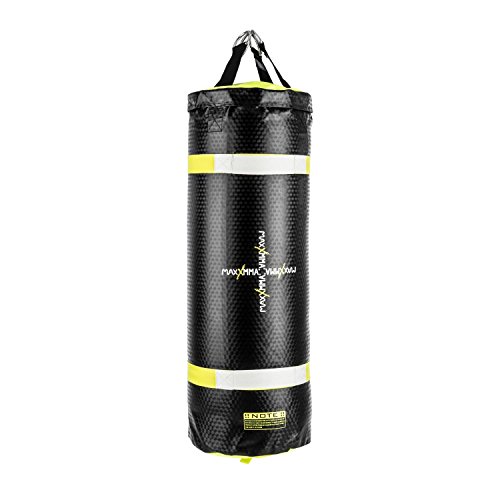 Klarfit Maxxmma A Saco de Boxeo Power Bag Uppercut (3', Relleno de Agua/Aire, Capacidad de 35 a 55 litros, Incluye Manguera de Agua y Bomba de Aire) - Negro Amarillo