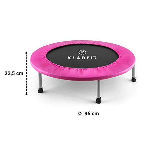 Klarfit Rocketbaby Cama elástica - Superficie de Salto de 96 cm, Hecho de Polipropileno, Estructura Rematada con Revestimiento en Polvo, Resiste hasta 100 kg, Apto para Interiores, Rosa