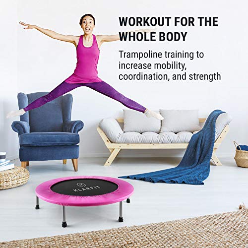 Klarfit Rocketbaby Cama elástica - Superficie de Salto de 96 cm, Hecho de Polipropileno, Estructura Rematada con Revestimiento en Polvo, Resiste hasta 100 kg, Apto para Interiores, Rosa