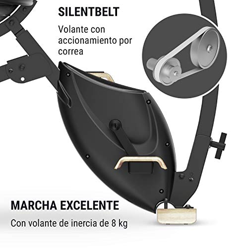 Klarfit Roomik Cycle Bicicleta estática con balón de Gimnasia - Bici de Fitness , Volante de inercia de 8 kg , 8 resistencias , Tracción de Correa , Soporte de Tablet , Abedul , 100 kg , Negro-marrón