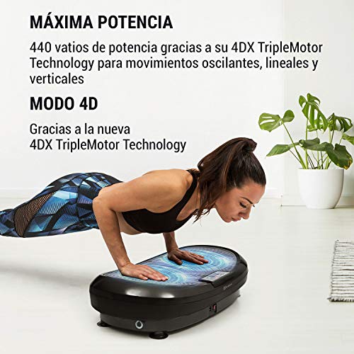 Klarfit Vibe 4DX - Tabla vibratoria, Carga máx. 120 kg, Potencia 440 W, 10 Modos de Entrenamiento, Motor Triple 4DX, Cintas de Fitness, Recubrimiento Antideslizante, Pantalla LCD, Gris Oscuro