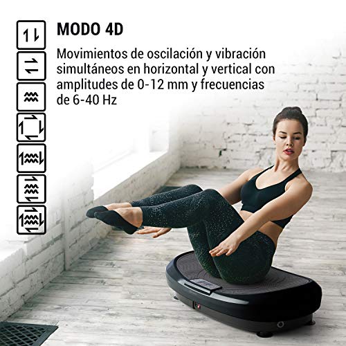 Klarfit Vibe 4DX - Tabla vibratoria, Carga máx. 120 kg, Potencia 440 W, 10 Modos de Entrenamiento, Motor Triple 4DX, Cintas de Fitness, Recubrimiento Antideslizante, Pantalla LCD, Gris Oscuro