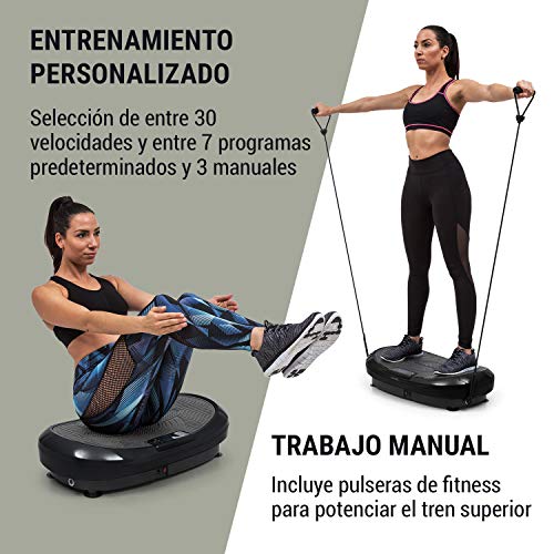 Klarfit Vibe 4DX - Tabla vibratoria, Carga máx. 120 kg, Potencia 440 W, 10 Modos de Entrenamiento, Motor Triple 4DX, Cintas de Fitness, Recubrimiento Antideslizante, Pantalla LCD, Gris Oscuro