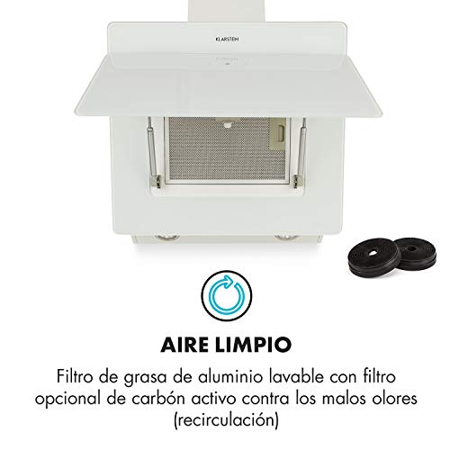 Klarstein Aurica 60 - Campana extractora, Extractor de humos de pared, Ventilación y extracción, 3 niveles, Extracción máxima de 610 m³/h, 60 cm, Blanco