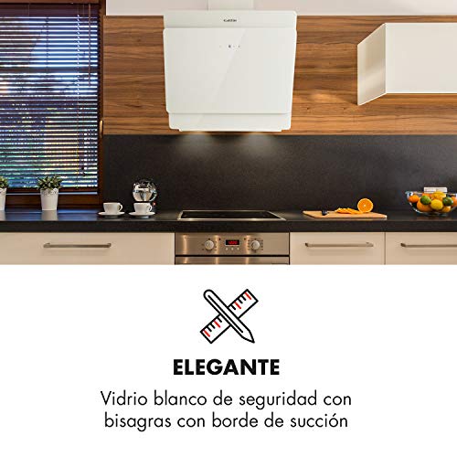 Klarstein Aurica 60 - Campana extractora, Extractor de humos de pared, Ventilación y extracción, 3 niveles, Extracción máxima de 610 m³/h, 60 cm, Blanco