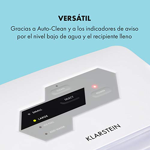 Klarstein Coolio máquina de cubitos de hielo - hielo transparente, 20 kg de hielo aldía, depósito de agua de 2,8 l, panel táctil, 2 tamaños de cubitos, Auto-Clean, máquina que fabrica cubitos, hielo Klarstein Coolio máquina de cubitos de hielo - hielo transparente, 20 kg de hielo aldía, depósito de agua de 2,8 l, panel táctil, 2 tamaños de cubitos, Auto-Clean, máquina que fabrica cubitos, hielo