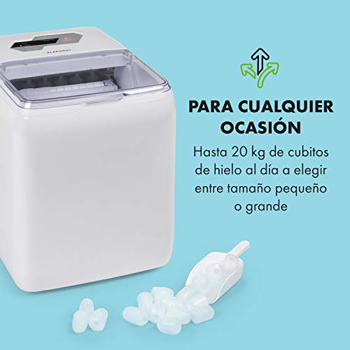 Klarstein Coolio máquina de cubitos de hielo - hielo transparente, 20 kg de hielo aldía, depósito de agua de 2,8 l, panel táctil, 2 tamaños de cubitos, Auto-Clean, máquina que fabrica cubitos, hielo Klarstein Coolio máquina de cubitos de hielo - hielo transparente, 20 kg de hielo aldía, depósito de agua de 2,8 l, panel táctil, 2 tamaños de cubitos, Auto-Clean, máquina que fabrica cubitos, hielo