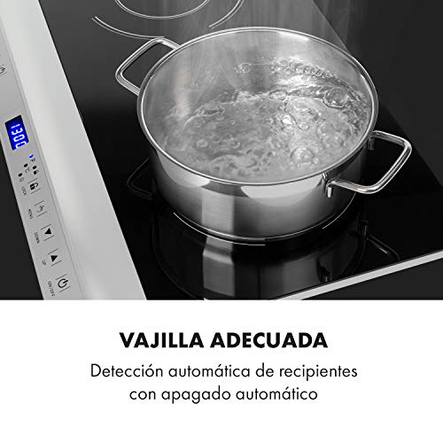 Klarstein Cucinata Cocina de inducción - 2 zonas de cocción, Rendimiento total de 3.100 W, 10 niveles de 200-1.300 W, 60-240 °C, Superficie de vidrio, Panel de control táctil, Pantalla LED, Negro