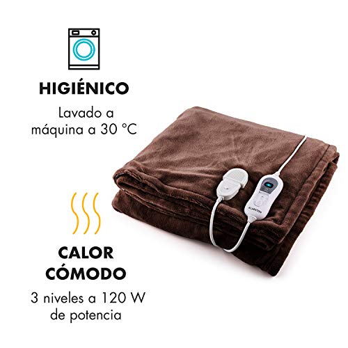 Klarstein Dr. Watson - Manta eléctrica, Potencia de 120 W, 3 Niveles, Temporizador, Apagado automático, Temperatura 35-45 °C, Apto Lavadora, Microfibra, Mando extraíble, 180 x 130 cm, Marrón Klarstein Dr. Watson - Manta eléctrica, Potencia de 120 W, 3 Niveles, Temporizador, Apagado automático, Temperatura 35-45 °C, Apto Lavadora, Microfibra, Mando extraíble, 180 x 130 cm, Marrón