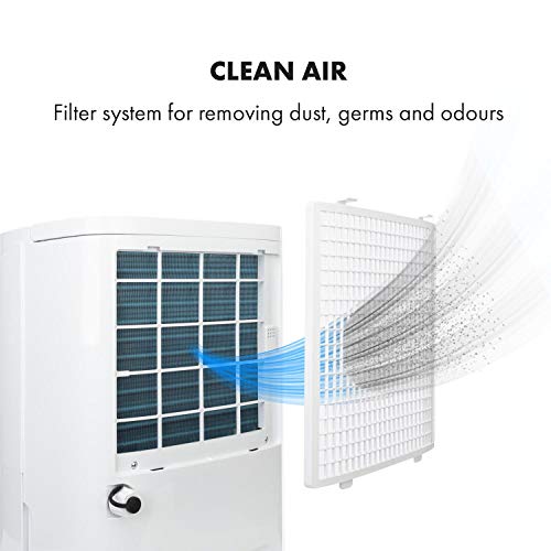 KLARSTEIN DryFy Connect - Deshumidificador de Aire, Humedad deseada Regulable, Función oscilación, WiFi, Filtro de carbón Activo, 360 m³/h, 35-45 m², Depósito Agua 7 L, Rendimiento 40 L/día, Blanco