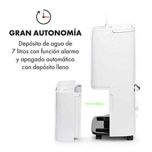 KLARSTEIN DryFy Connect - Deshumidificador de Aire, Humedad deseada Regulable, Función oscilación, WiFi, Filtro de carbón Activo, 360 m³/h, 35-45 m², Depósito Agua 7 L, Rendimiento 40 L/día, Blanco