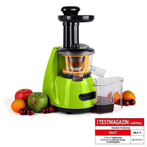 Klarstein Fruitpresso Saftpresse licuadora Vertical (150W Potencia, 70 RPM/min, 600ml Capacidad, Separador Pulpa, 2 velocidades, Accesorios, Pilon, receptaculos, Cepillo y Filtro, Verde)