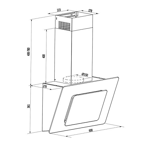 Klarstein Lorea - Campana extractora, Extractor, Extractor de Pared, Aspiración/Ventilación, 3 Niveles, Potencia 280 m³/h, Cristal, Panel táctil, Montaje en Pared, 60 cm, Blanco