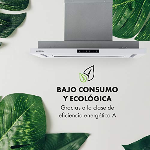 Klarstein Lumiera campana extractora de humos - 70 cm, clase A, 750 m3/h, extracción y ventilación, Touch Control, 3 niveles de potencia, filtro de grasa de aluminio, blanco