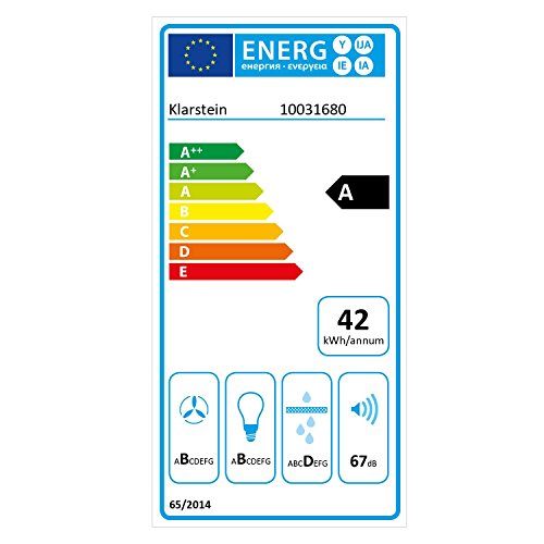 KLARSTEIN Sabia Campana extractora Inclinada - Vidrio Seguridad, 60 cm Ancho, Montaje en Pared, 600 m³/h Extracción, iluminación LED, Filtro de Grasa Lavable, Negra