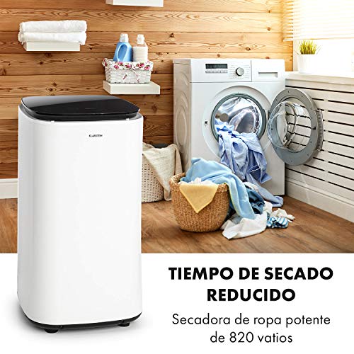 KLARSTEIN Zap Dry - Secadora, Potencia 820 W, Capacidad 50 L, 3 programas, Tambor de Acero Inoxidable, Panel de Control táctil, Tapa con Vidrio de Seguridad, Recogecable, Pantalla LED, Blanco Floral