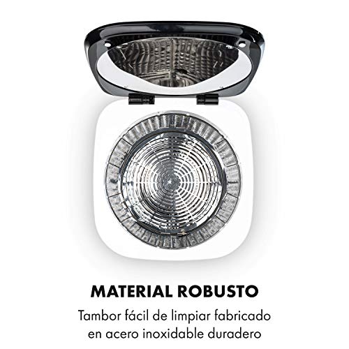 KLARSTEIN Zap Dry - Secadora, Potencia 820 W, Capacidad 50 L, 3 programas, Tambor de Acero Inoxidable, Panel de Control táctil, Tapa con Vidrio de Seguridad, Recogecable, Pantalla LED, Blanco Floral KLARSTEIN Zap Dry - Secadora, Potencia 820 W, Capacidad 50 L, 3 programas, Tambor de Acero Inoxidable, Panel de Control táctil, Tapa con Vidrio de Seguridad, Recogecable, Pantalla LED, Blanco Floral
