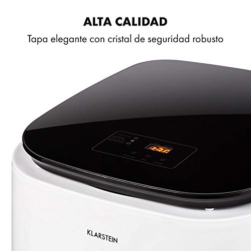 KLARSTEIN Zap Dry - Secadora, Potencia 820 W, Capacidad 50 L, 3 programas, Tambor de Acero Inoxidable, Panel de Control táctil, Tapa con Vidrio de Seguridad, Recogecable, Pantalla LED, Blanco Floral