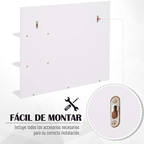 kleankin Espejo de Baño para Colgar en la Pared Espejo de Pared con 3 Estantes Incorporados 60x10x48 cm Blanco