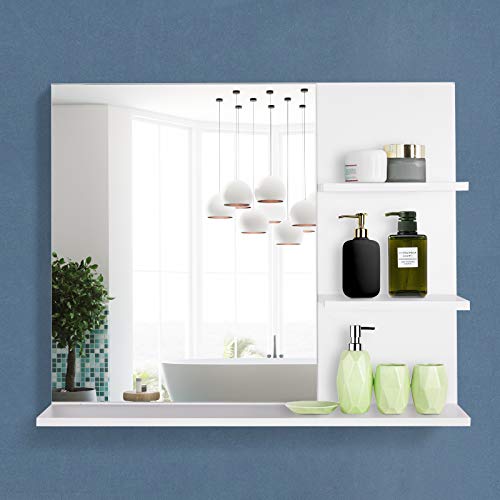 kleankin Espejo de Baño para Colgar en la Pared Espejo de Pared con 3 Estantes Incorporados 60x10x48 cm Blanco kleankin Espejo de Baño para Colgar en la Pared Espejo de Pared con 3 Estantes Incorporados 60x10x48 cm Blanco