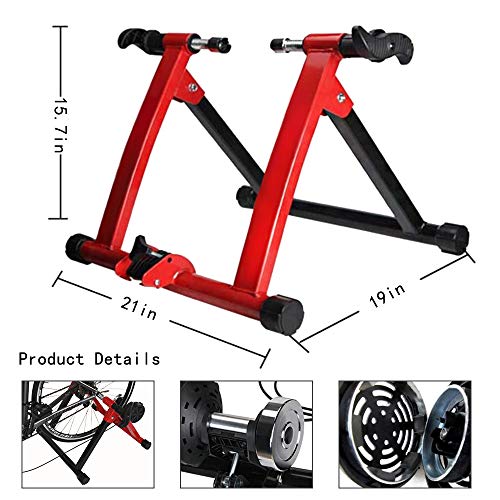 Klevsoure 26-28 Pulgadas Soporte de Rueda de Bicicleta Estación de Entrenamiento de Ejercicio de Ciclismo en Interiores Entrenador de Bicicleta Control de Alambre Soporte de Bicicleta Fitness (Rojo)