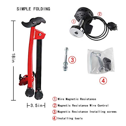 Klevsoure 26-28 Pulgadas Soporte de Rueda de Bicicleta Estación de Entrenamiento de Ejercicio de Ciclismo en Interiores Entrenador de Bicicleta Control de Alambre Soporte de Bicicleta Fitness (Rojo)