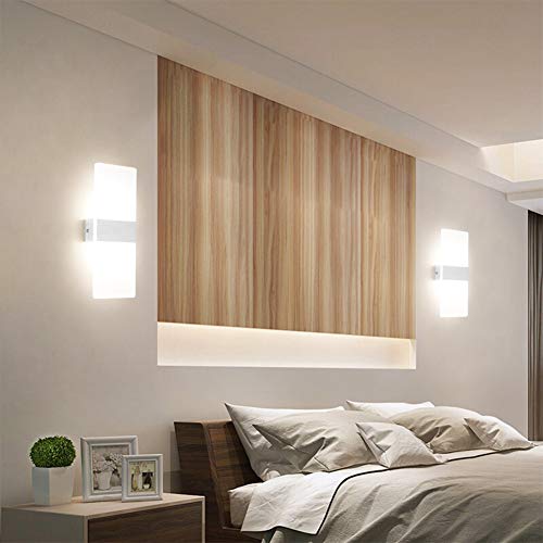 Klighten Lámpara de pared Interior 12W Moderna Apliques de Pared Blanco Natural 4000K perfecto para Salon Dormitorio Sala Pasillo Escalera(2 pack)