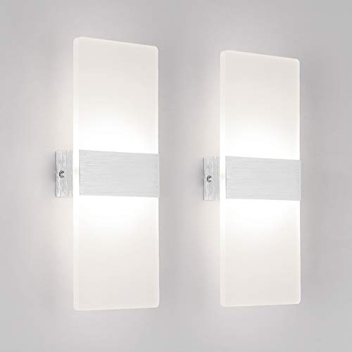 Klighten Lámpara de pared Interior 12W Moderna Apliques de Pared Blanco Natural 4000K perfecto para Salon Dormitorio Sala Pasillo Escalera(2 pack)