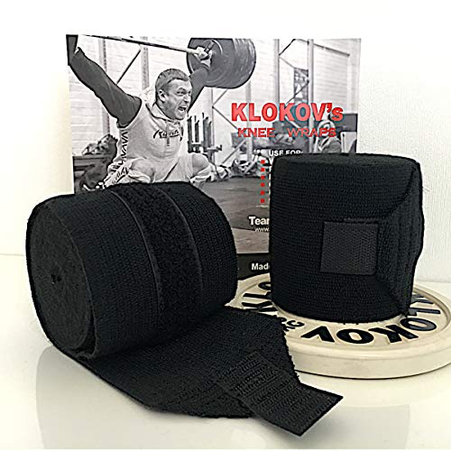 Klokov - Vendas para Rodilla, para Entrenamiento Crossfit, de Fuerza y con Pesas - Negro