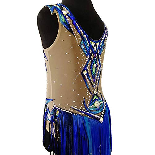 Kmgjc Maillots de Gimnasia rítmica de competición, Vestido de Patinaje artístico de competición Profesional sin Mangas de Secado rápido para Mujer y niña,Azul,16