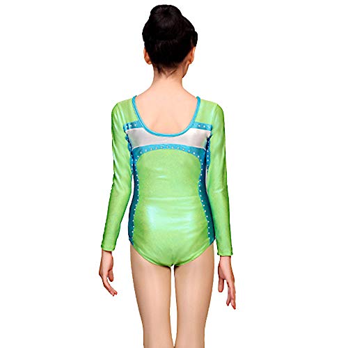 Kmgjc Vestido de Patinaje sobre Hielo Competencia de Manga Larga Gimnasia rítmica Los Leotardos para niñas y Mujeres Leotardo Alta Elasticidad Hecha a Mano Jeweled Diamante se vea