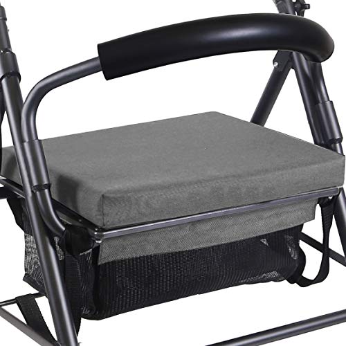 KMINA - Andadores ancianos plegable, Andadores adultos con asiento, Andadores ancianos 4 ruedas, Andadores ancianos frenos por presion, COMFORT Gris Freno Presión