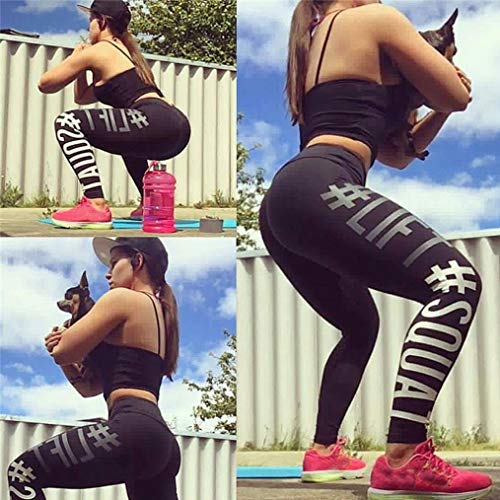 Kneris Mujer Pantalones Largos Impresión de Letras Leggings Running Yoga Mujeres Mallas Deportivas Fitness Gym Pantalon Elásticos